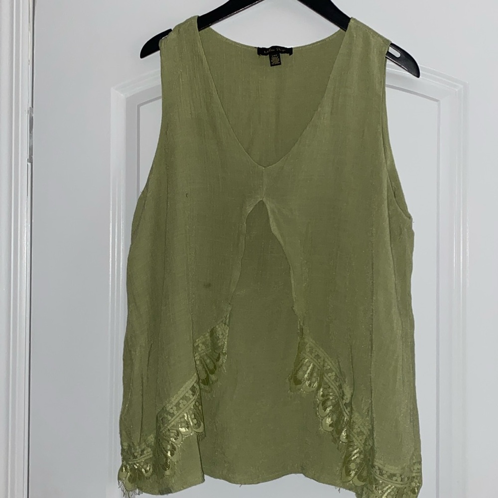 Melissa Paige Sleeveless Olive Green Lace Trim Top Size L